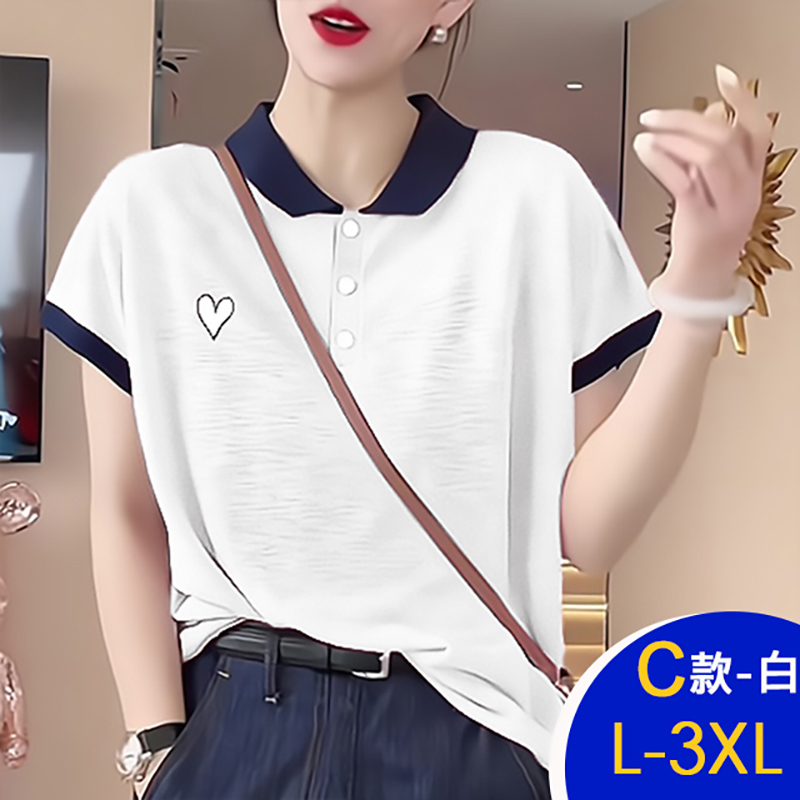 韓國簡約時尚透氣襯衫領印花上衣 POLO衫 POLO上衣 短袖上衣 多款任選