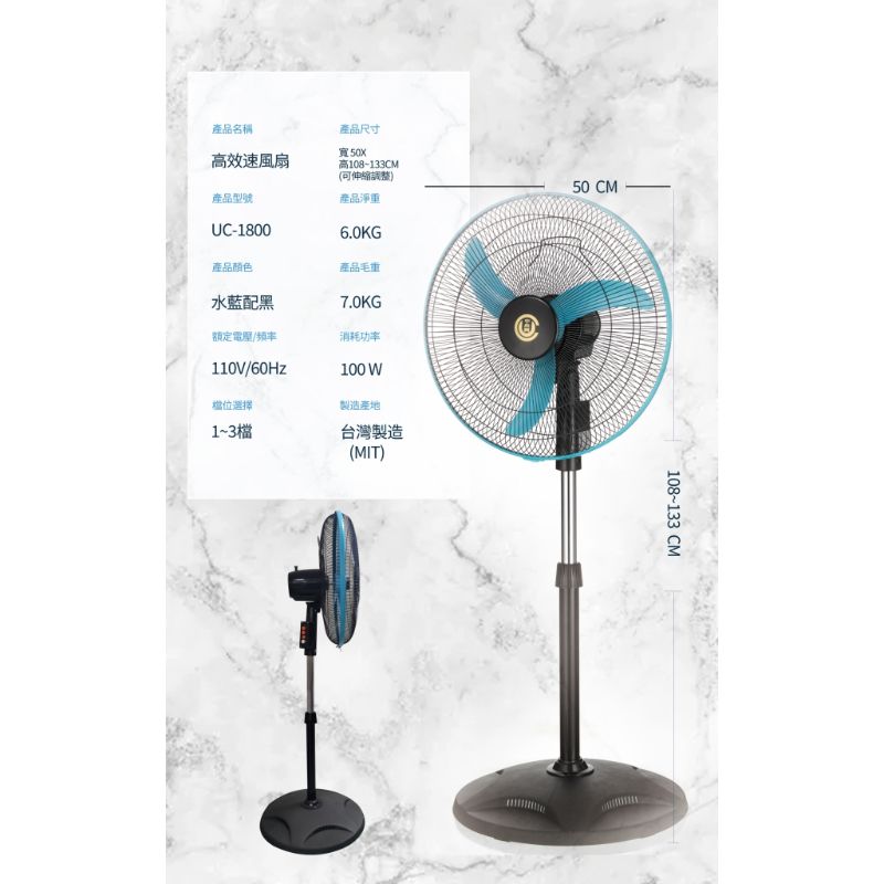 【中央興】18吋工業立扇(UC-1800)