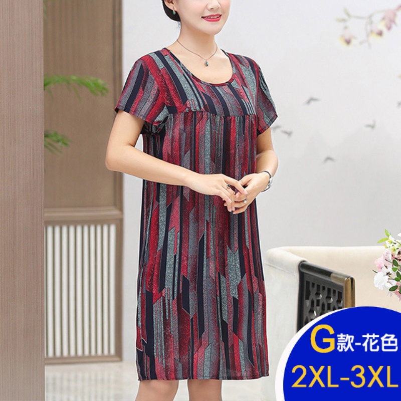 中大尺碼寬鬆優雅進口棉綢印花洋裝多款任選 修身顯瘦 連衣裙 韓國製 涼感冰絲