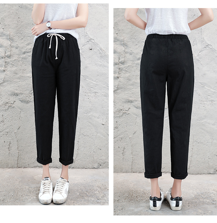 高腰顯瘦寬鬆亞麻九分哈倫休閒褲 女褲 多色任選 M-2XL