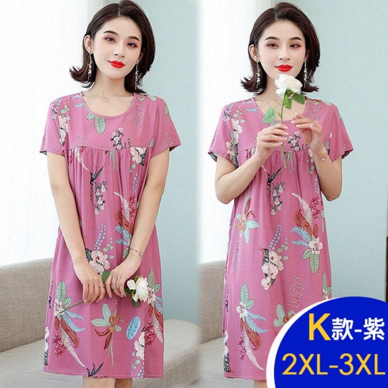 中大尺碼寬鬆優雅進口棉綢印花洋裝多款任選 修身顯瘦 連衣裙 韓國製 涼感冰絲