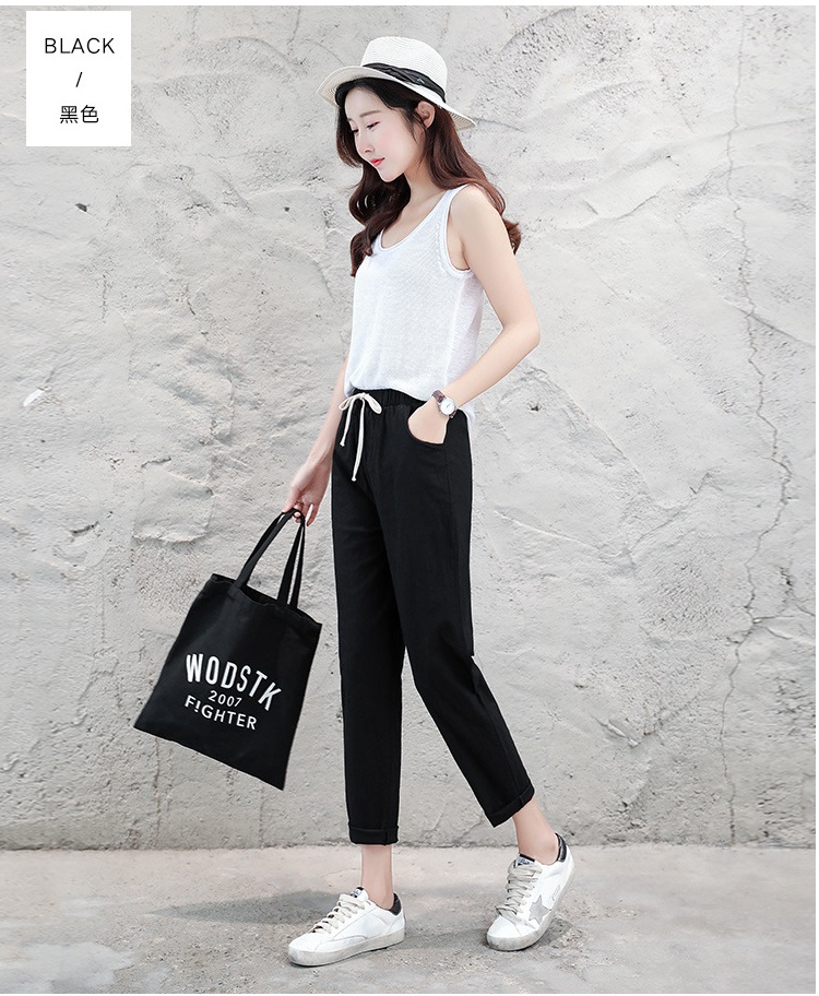 高腰顯瘦寬鬆亞麻九分哈倫休閒褲 女褲 多色任選 M-2XL