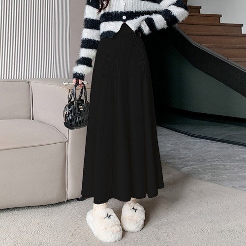 麻花針織毛線半身裙中長款大擺傘裙 (四色任選)