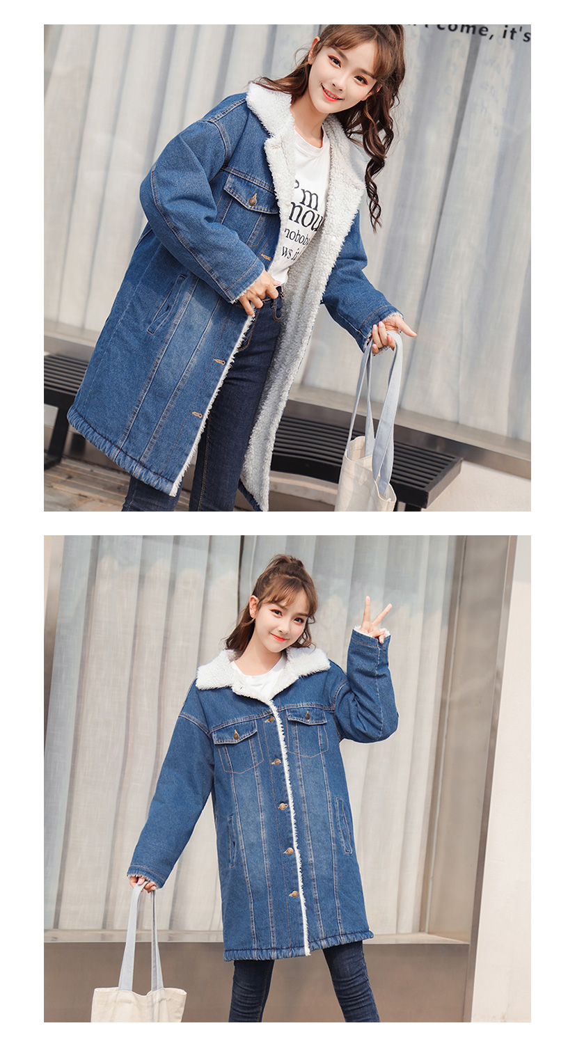 超大寬鬆仿羊羔絨牛仔外套