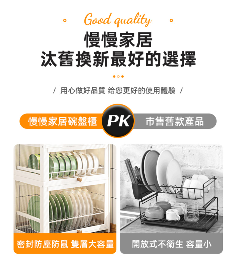 【慢慢家居】上掀門防塵大容量可抽拉碗盤櫃瀝水架 碗盤架