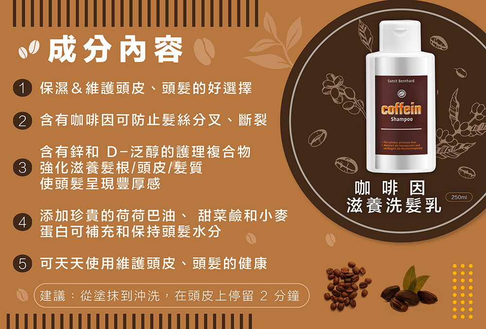 【聖伯納德SanctBernhard】德國百年草本咖啡因頭皮滋養洗髮精250ml