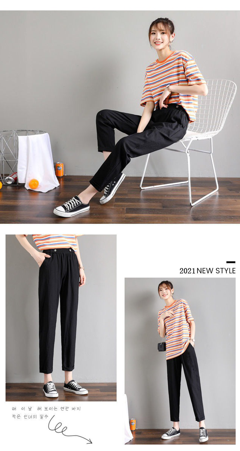 薄冰絲棉麻寬鬆透氣涼感大尺碼九分休閒棉麻褲 冰絲褲(S-3XL) 多色任選