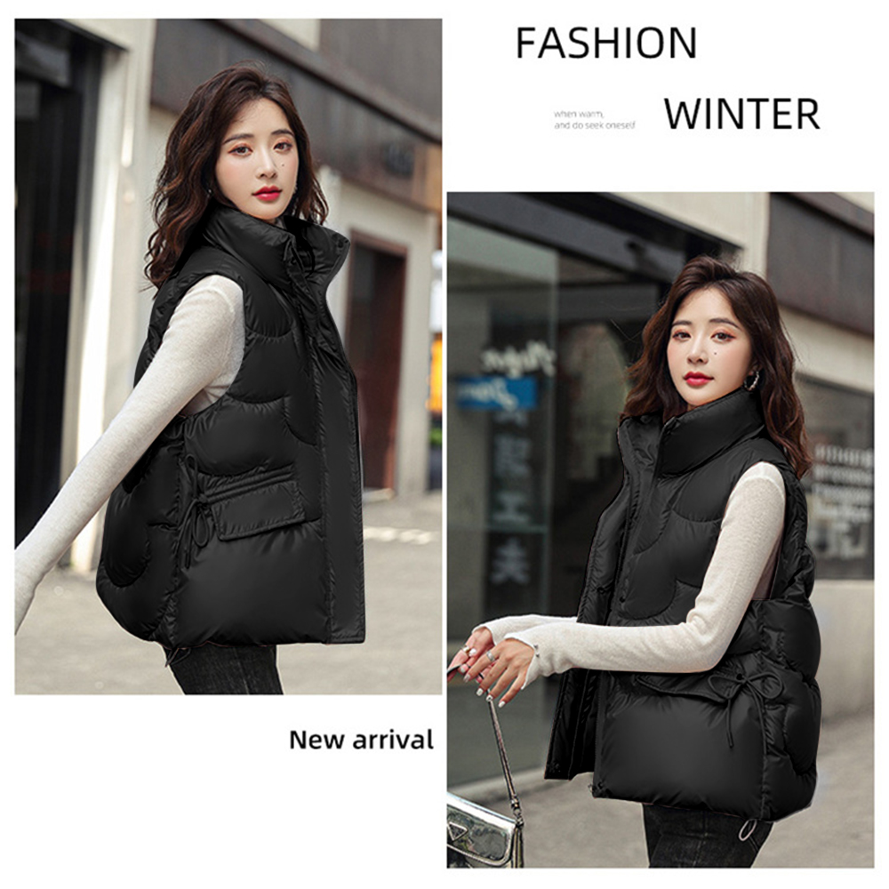 韓版加厚保暖珠光羽絨棉背心 M-2XL 禦寒保暖