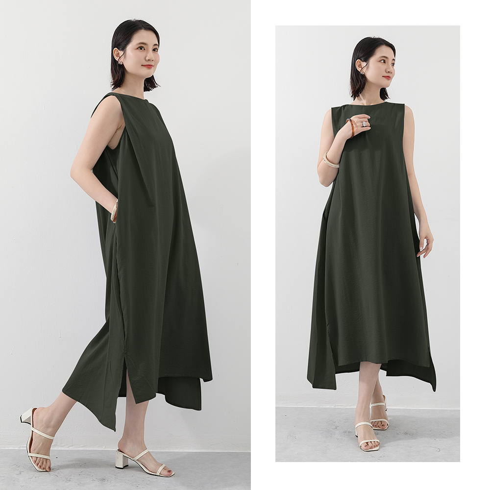 韓系高質感涼感寬鬆棉麻文青層次感洋裝 4色 棉麻連身裙 棉麻連衣裙