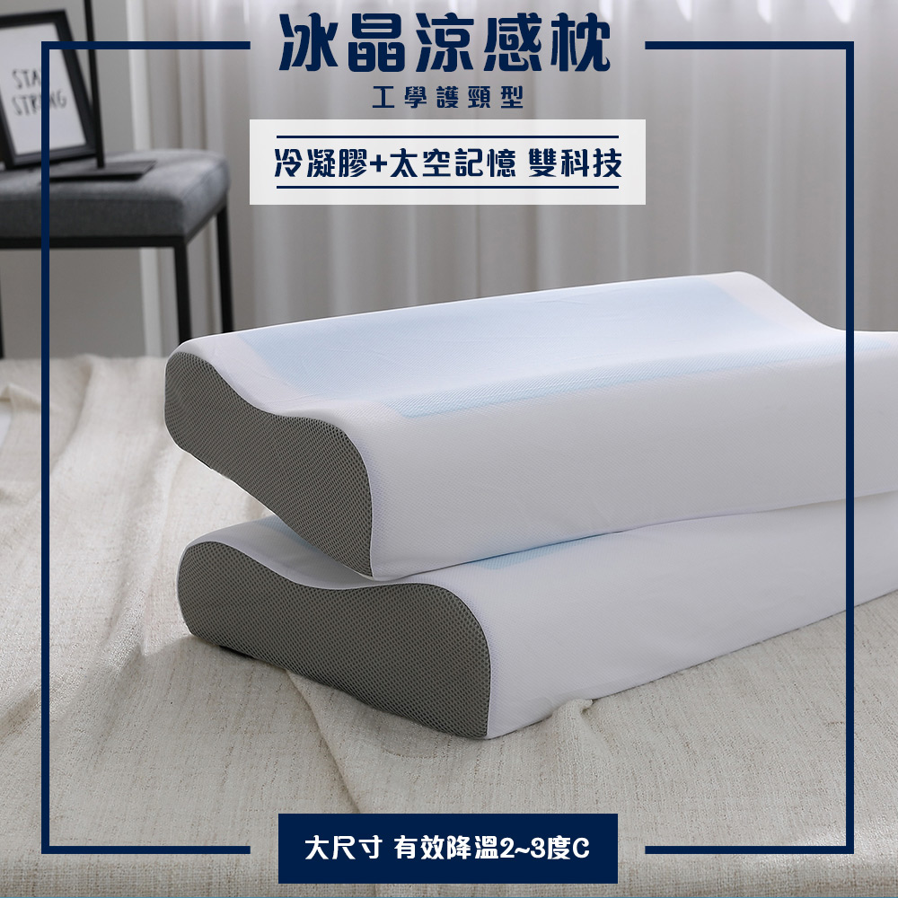 【BEST】冰晶涼感記憶枕 涼感枕頭 贈3M防潑水大和枕套(灰)