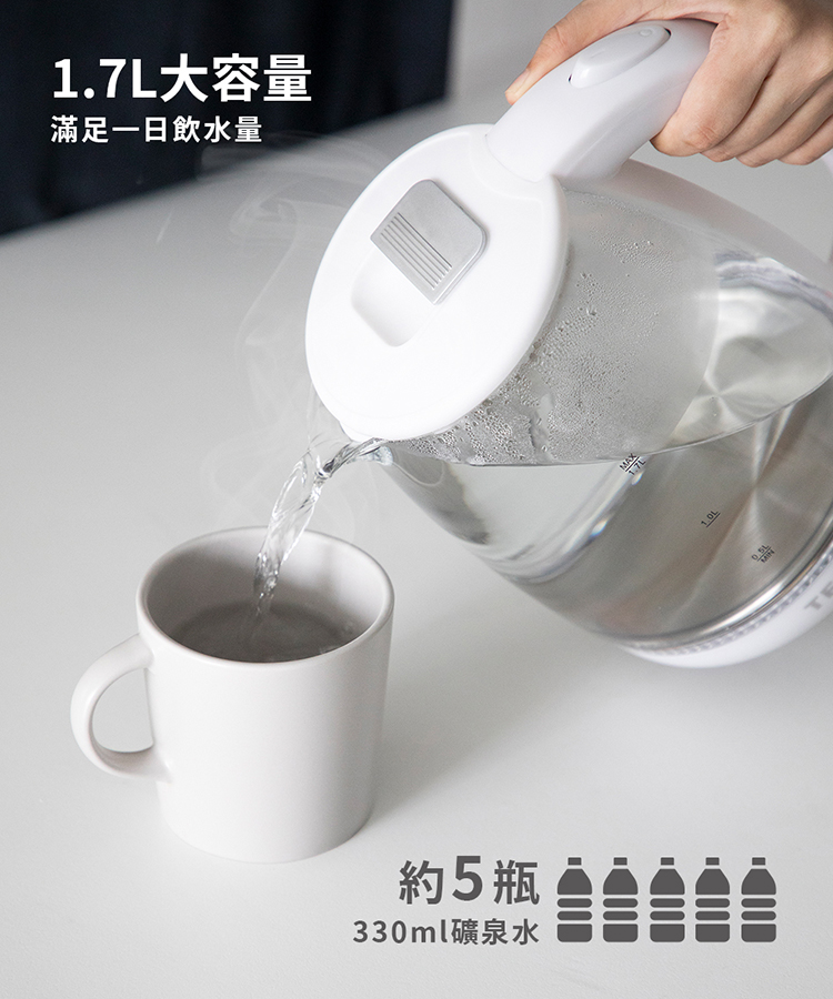 【TECO 東元】1.7公升304不銹鋼玻璃快煮壺 XYFYK1514