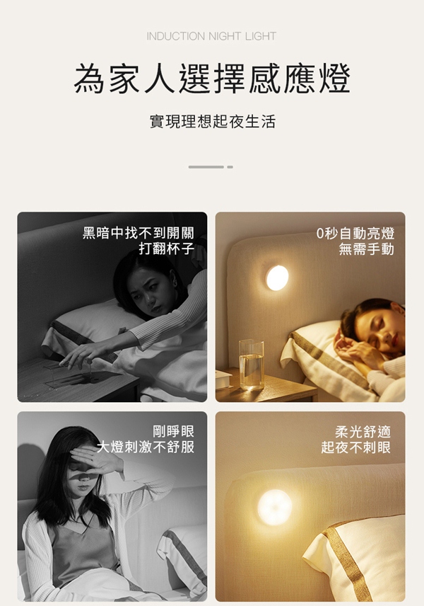 磁吸式長亮人體雙感應燈 無線人體感應燈 充電磁吸小夜燈 床頭燈家居夜燈
