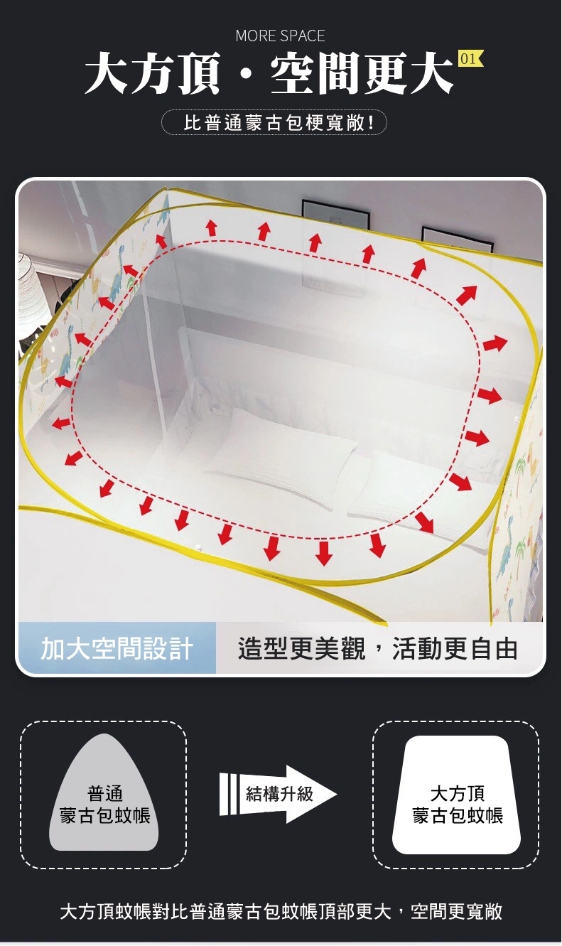 免安裝加高寬三開門蚊帳