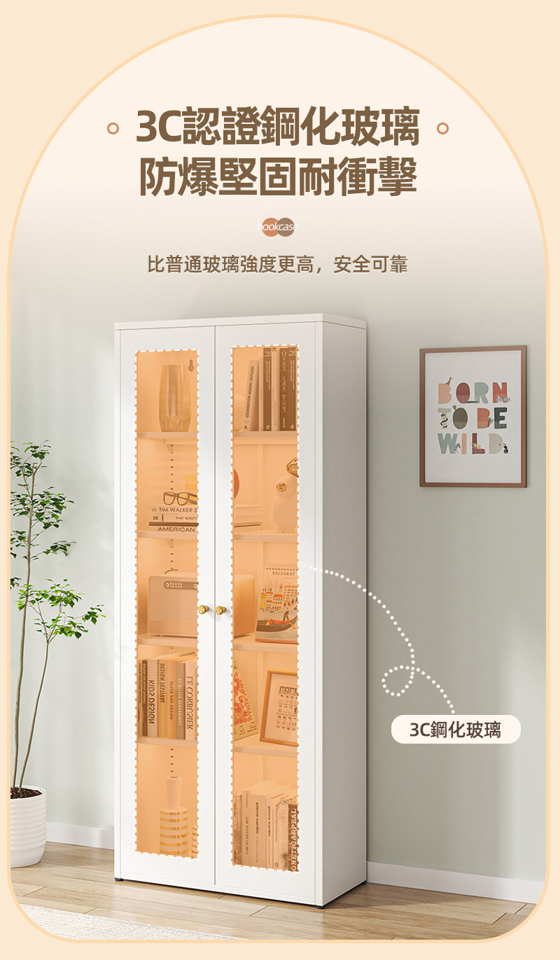 全碳鋼超耐重現代簡約收納櫃展示櫃書櫃 鐵藝收納櫃 儲物櫃 鋼化玻璃櫃門