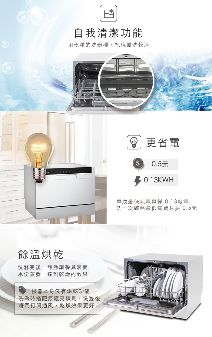 美國富及第Frigidaire 桌上型智慧洗碗機 6人份 FDW-6005T (