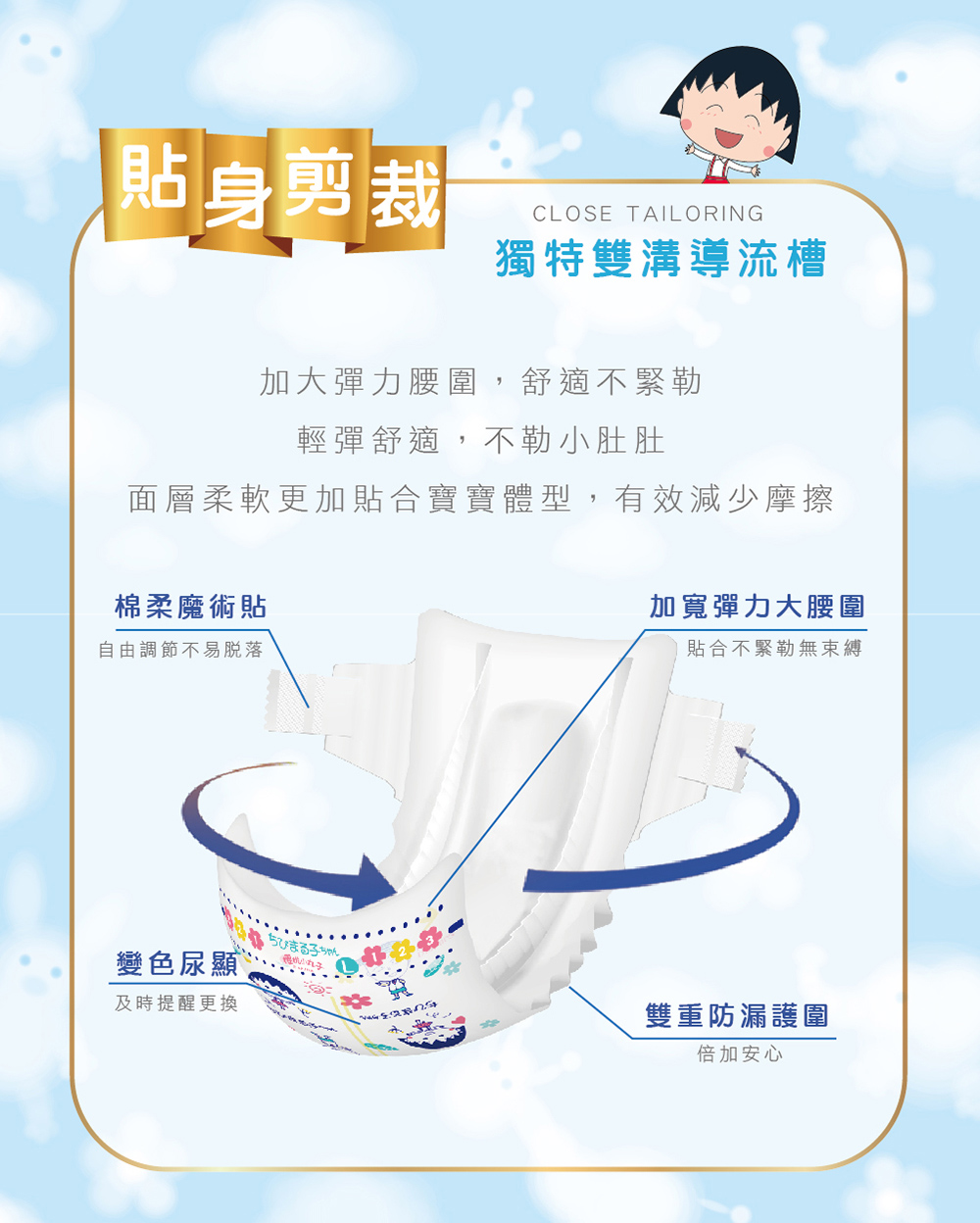 櫻桃小丸子黏貼紙尿褲 嬰兒紙尿褲 輕薄透氣紙尿褲 NB/S/M/L/XL