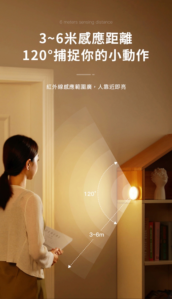 磁吸式長亮人體雙感應燈 無線人體感應燈 充電磁吸小夜燈 床頭燈家居夜燈