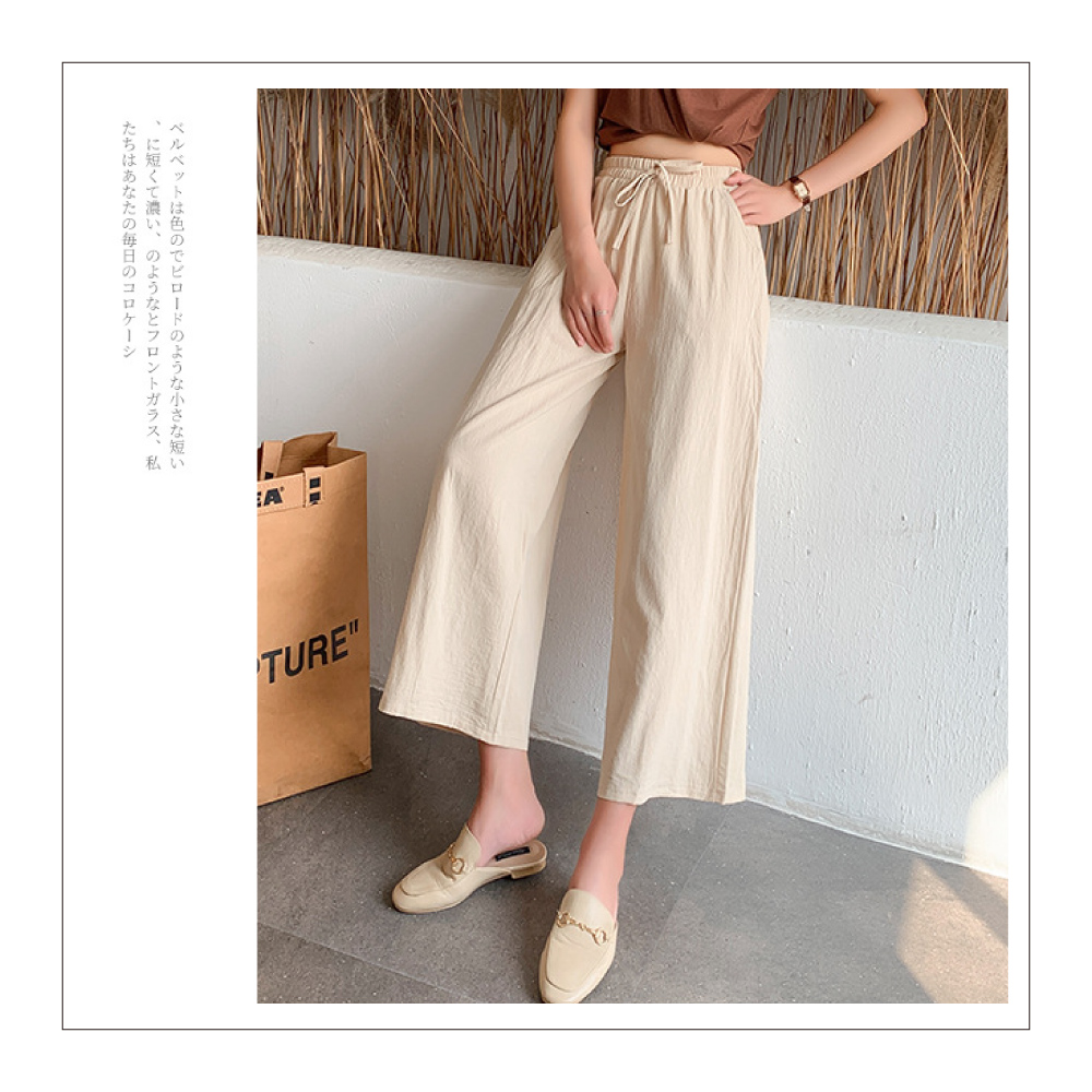涼爽透氣舒適寬鬆棉麻闊腿褲 寬褲 休閒褲 棉麻褲 L-2XL