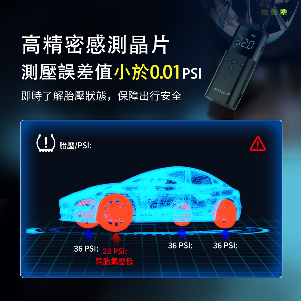 【Philo 飛樂】多功能疾速無線電動智能打氣機 TP20