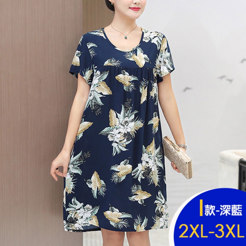 中大尺碼寬鬆優雅進口棉綢印花洋裝多款任選 修身顯瘦 連衣裙 韓國製 涼感冰絲