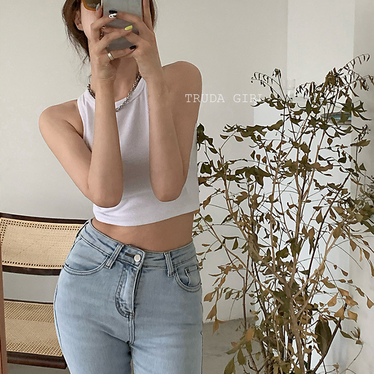 大尺碼S-XL免穿bra胸墊款螺紋削肩背心 可外穿可內搭