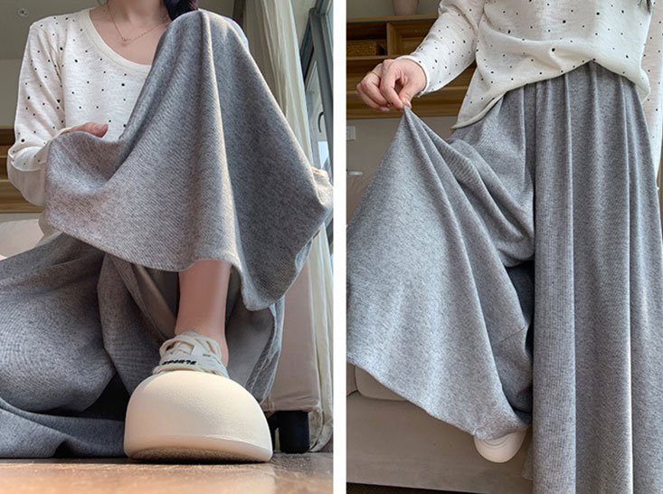 軟柔糯米絨大擺闊腿褲裙 黑/米白/燕麥/淺灰色