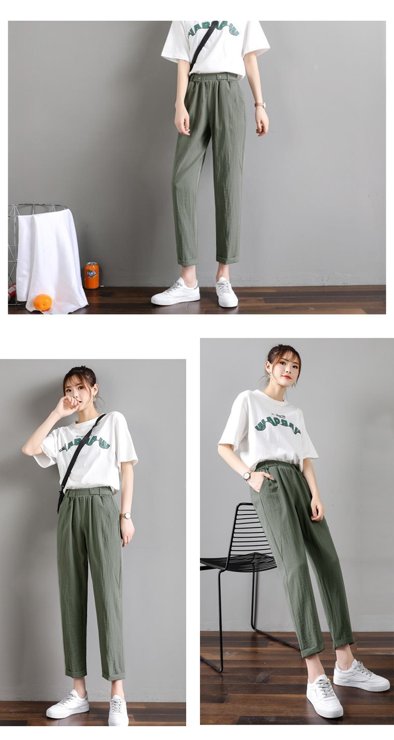 薄冰絲棉麻寬鬆透氣涼感大尺碼九分休閒棉麻褲 冰絲褲(S-3XL) 多色任選