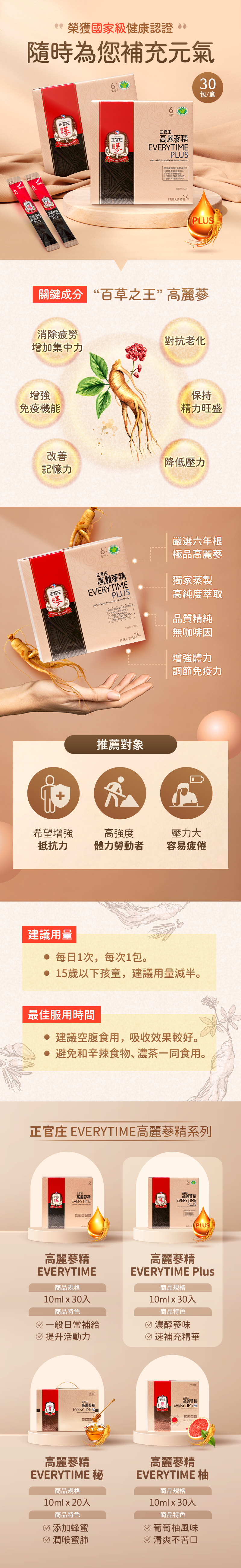 【正官庄】高麗蔘精EVERYTIME PLUS (30包/盒) 調節免疫力 人蔘