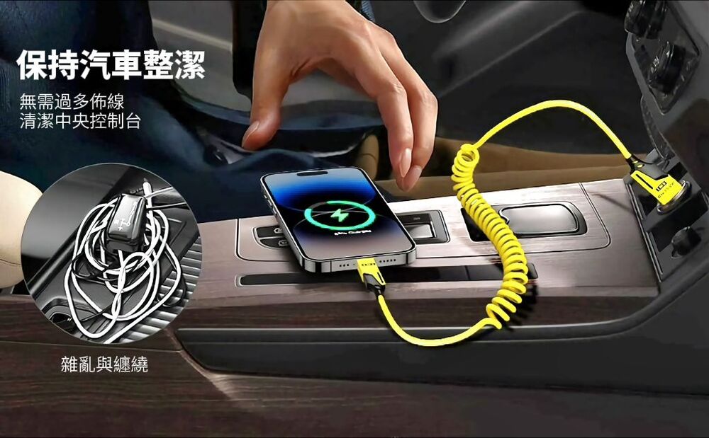 65W機械彈簧四合一充電傳輸線 USB/Lightning/Type-C