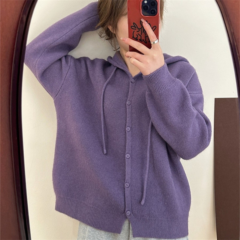 韓版連帽糖果色寬鬆針織毛衣外套 6色 百搭顯瘦