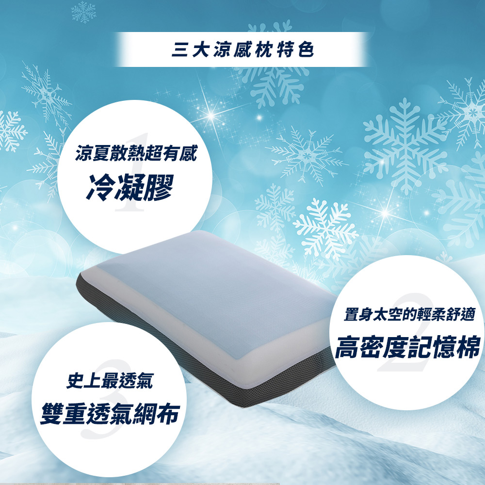 【BEST】冰晶涼感記憶枕 涼感枕頭 贈3M防潑水大和枕套(灰)
