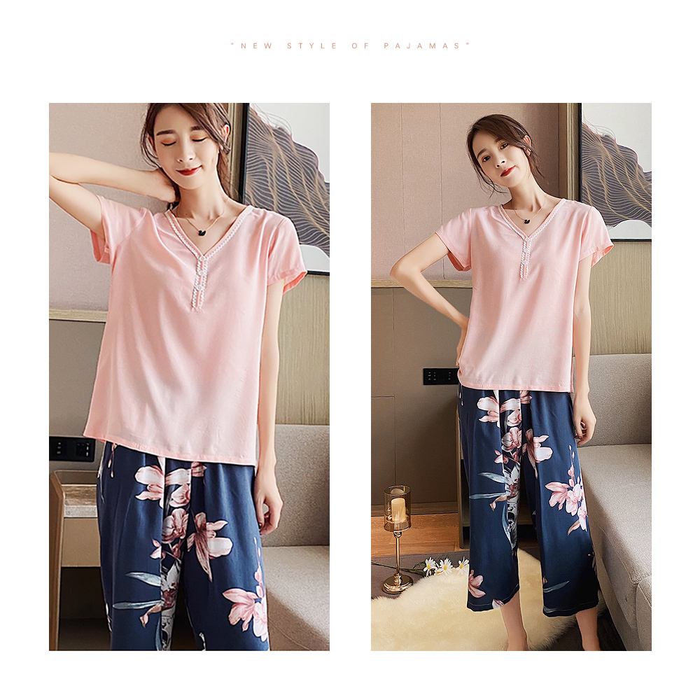 清新典雅V領涼爽花花居家睡衣 家居服 居家服 3色任選