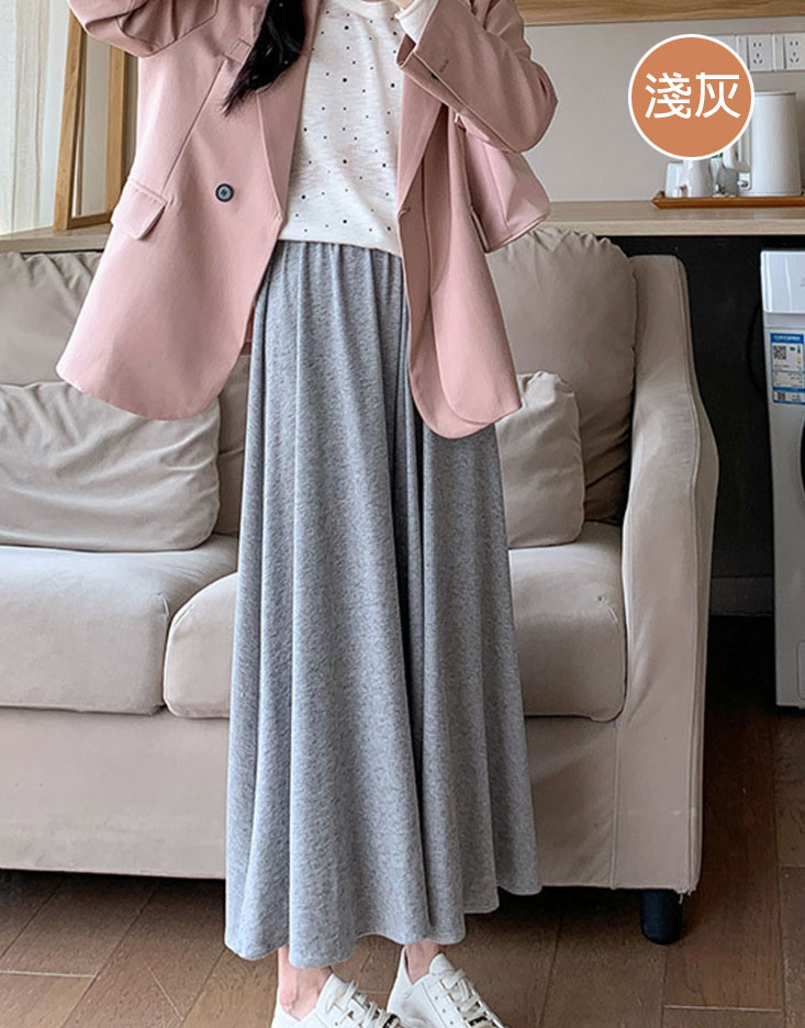 軟柔糯米絨大擺闊腿褲裙 黑/米白/燕麥/淺灰色