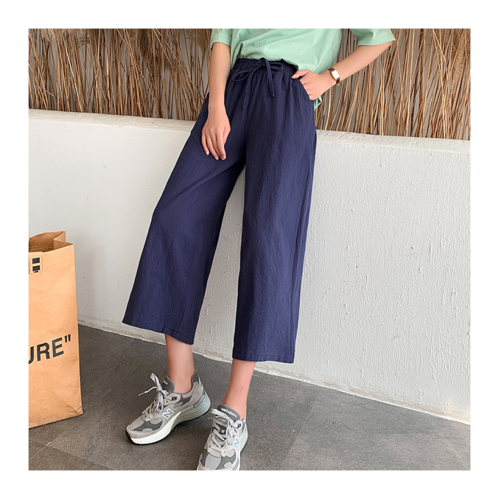 涼爽透氣舒適寬鬆棉麻闊腿褲 寬褲 休閒褲 棉麻褲 L-2XL