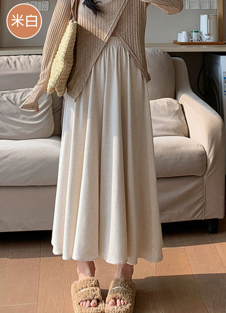 軟柔糯米絨大擺闊腿褲裙 黑/米白/燕麥/淺灰色