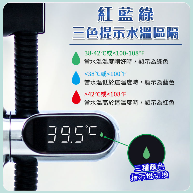【長江】免插電LED防水智能沐浴水溫計AWS-2 水流發電 三色水溫指示燈