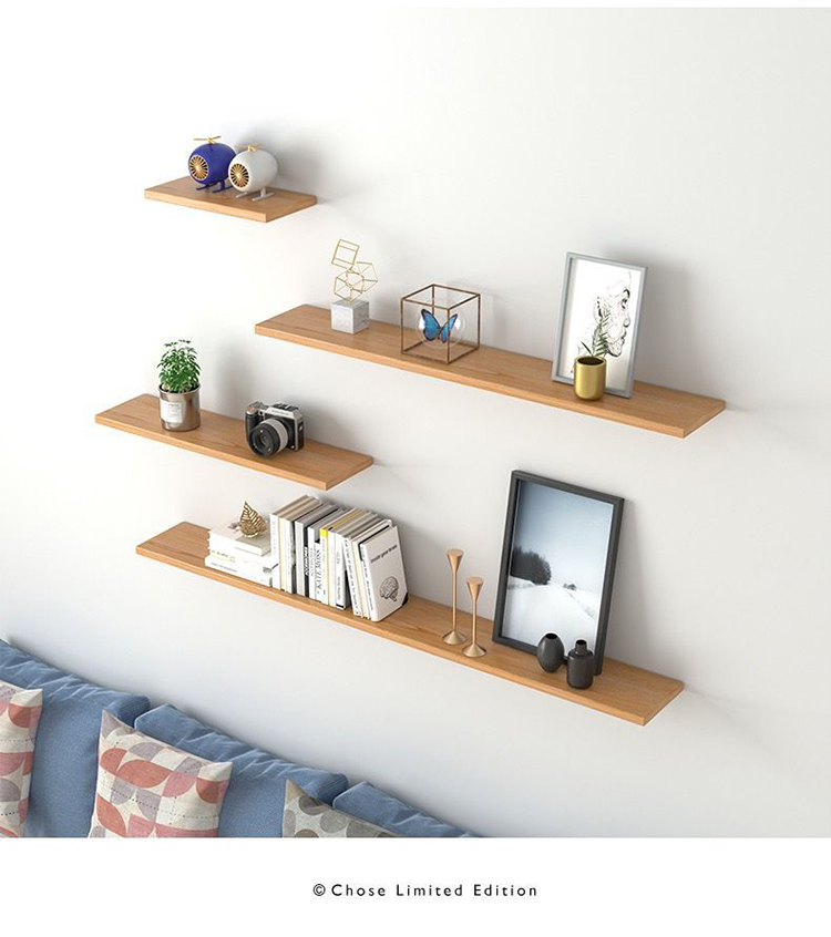 牆上壁掛式一字木板收納置物架 實木白色/原木色/胡桃色