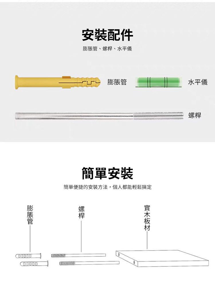 牆上壁掛式一字木板收納置物架 實木白色/原木色/胡桃色