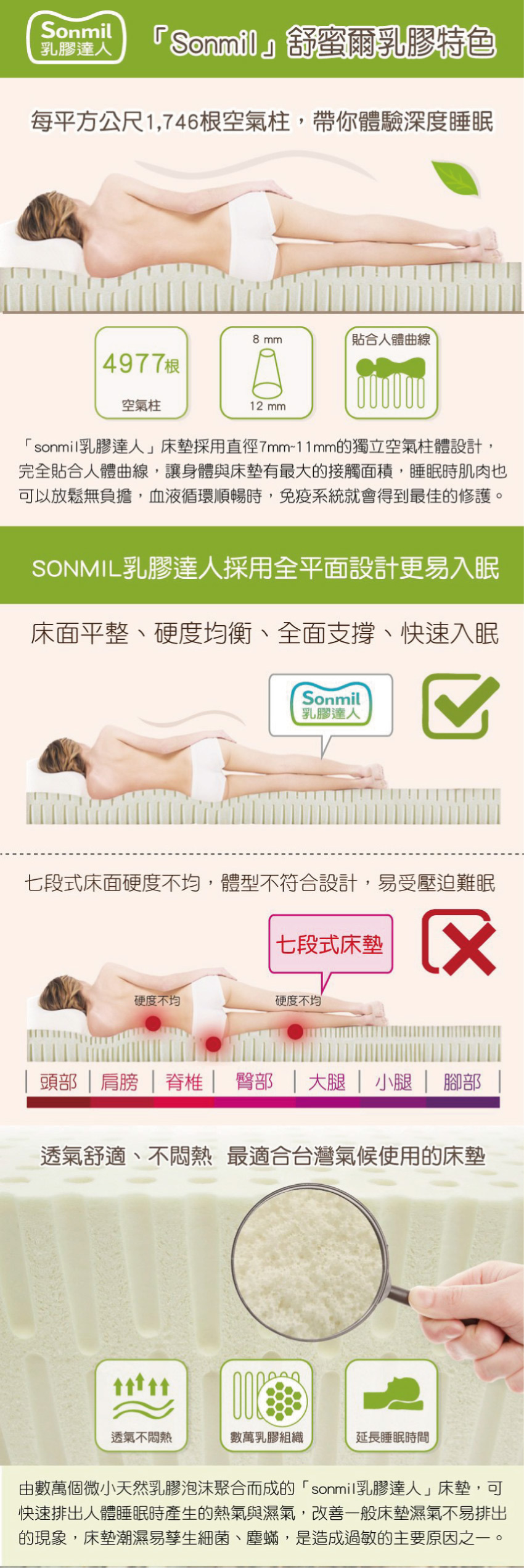 Sonmil純天然乳膠床墊吸濕排汗透氣舒眠系列