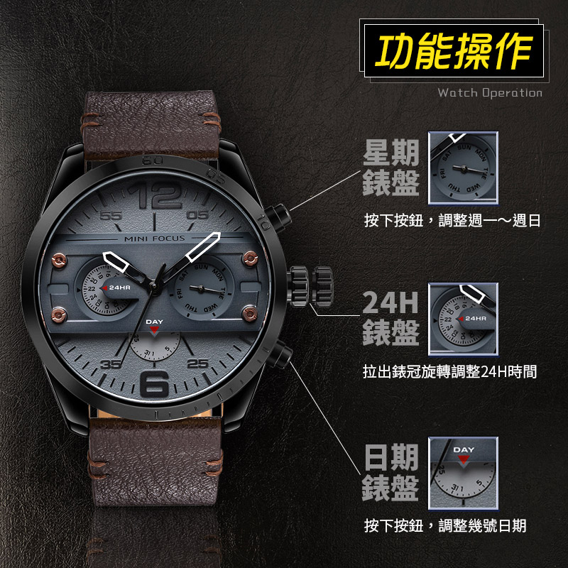 MF聯名款商務30米防水電子錶 真皮錶帶 賽車錶盤