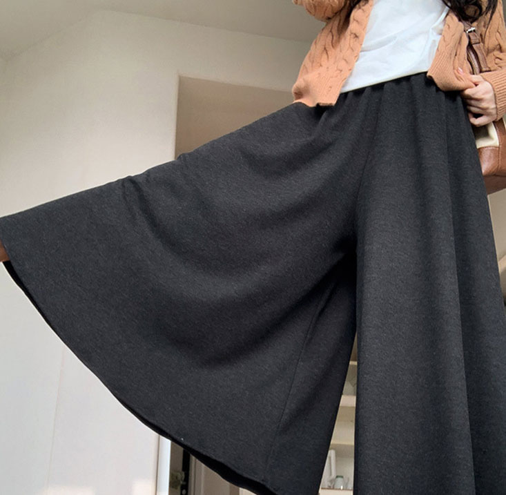 軟柔糯米絨大擺闊腿褲裙 黑/米白/燕麥/淺灰色