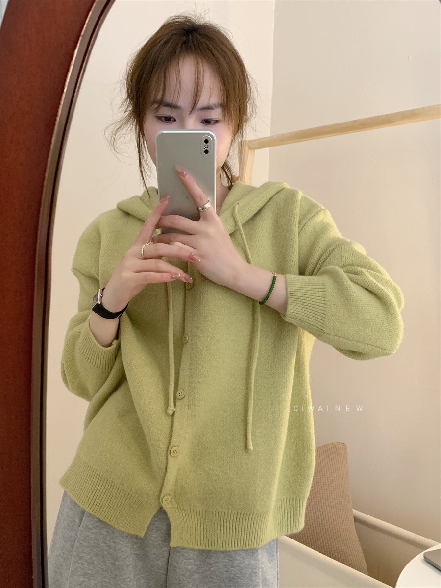 韓版連帽糖果色寬鬆針織毛衣外套 6色 百搭顯瘦