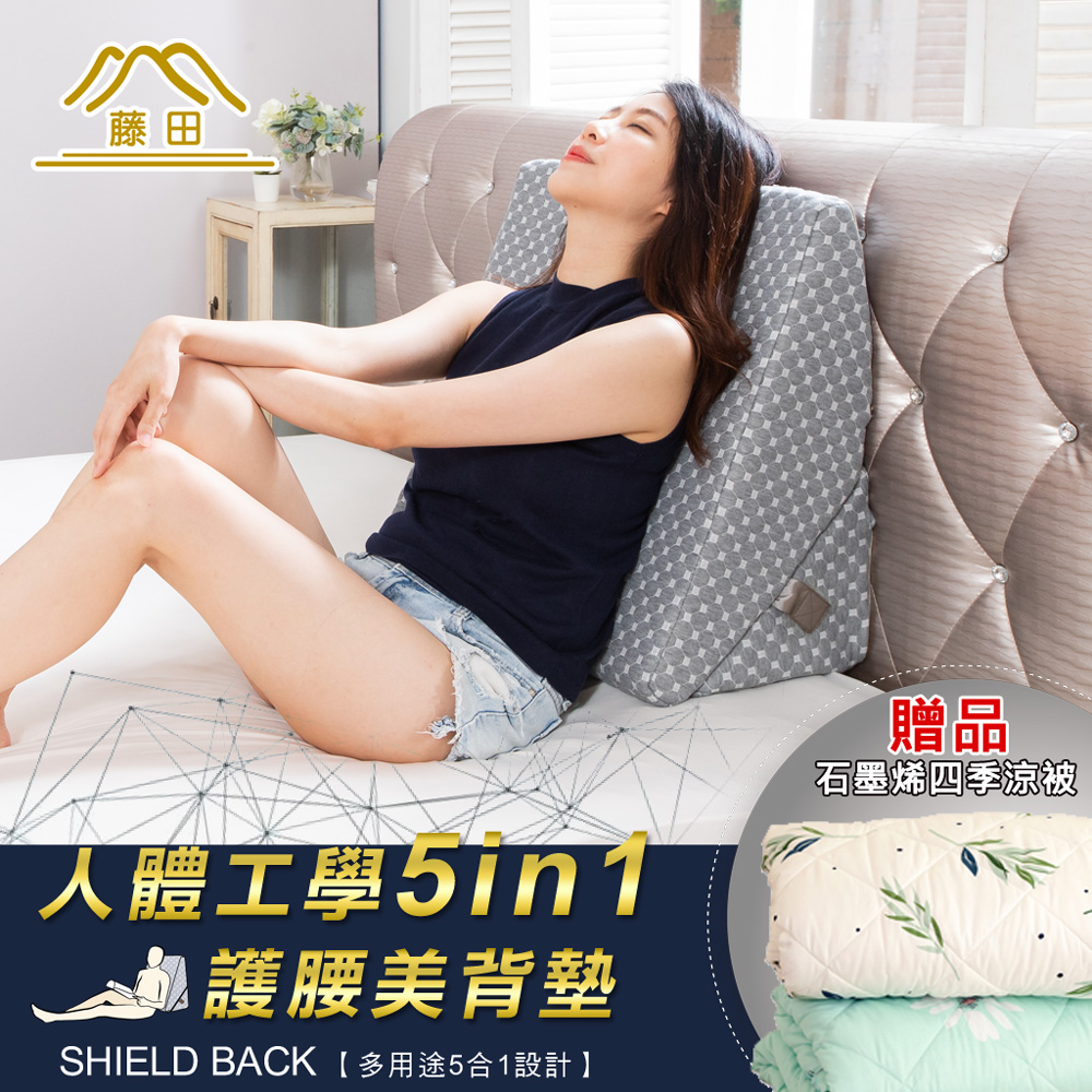 限時獨家贈品【日本藤田】5in1多功能護腰美背墊 人體工學美姿靠墊 靠枕 椅墊