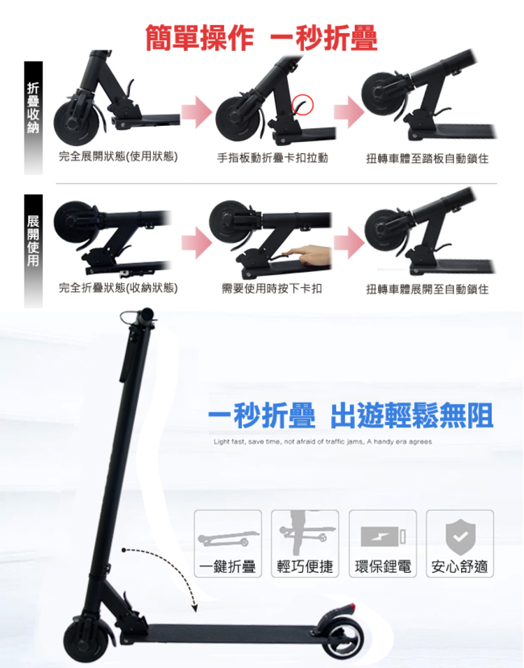 【CARSCAM】LED大燈鋁合金超輕量折疊電動滑板車F1