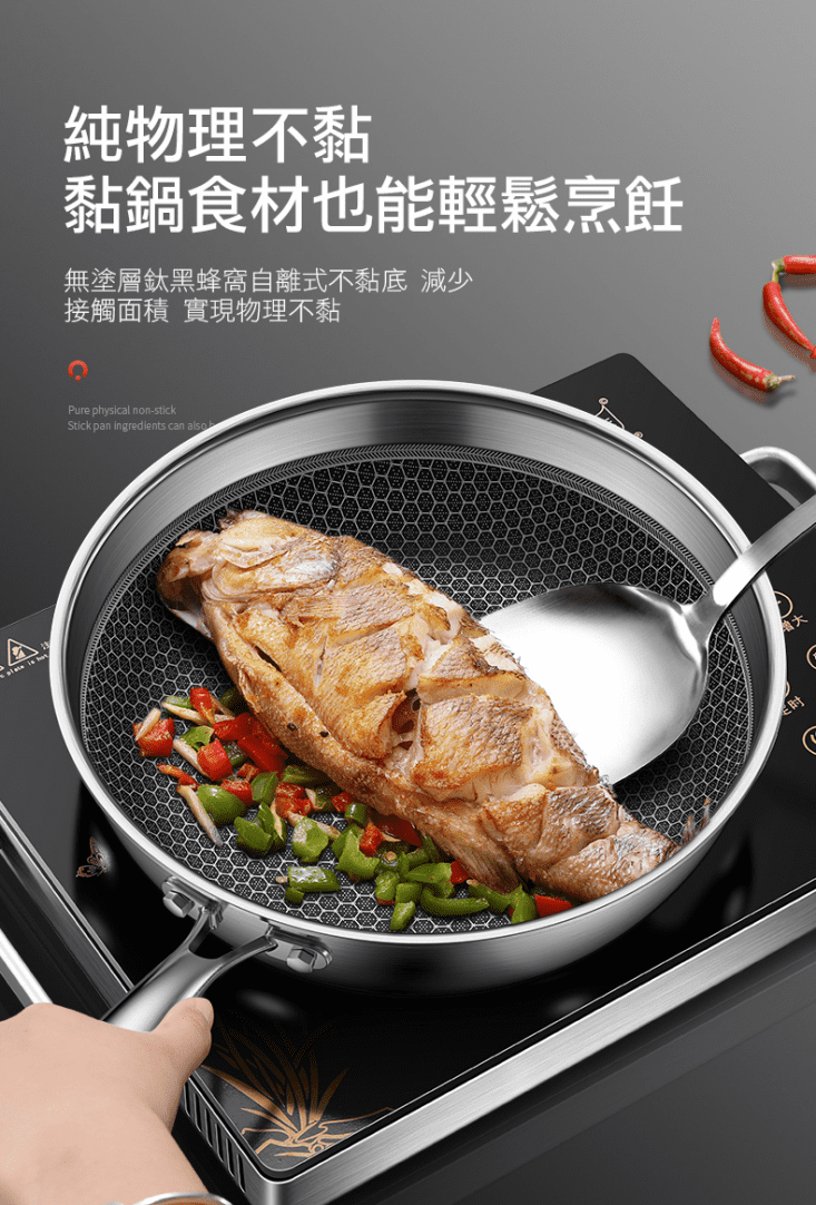 德國熱銷曜黑蜂窩紋不沾平底鍋炒鍋
