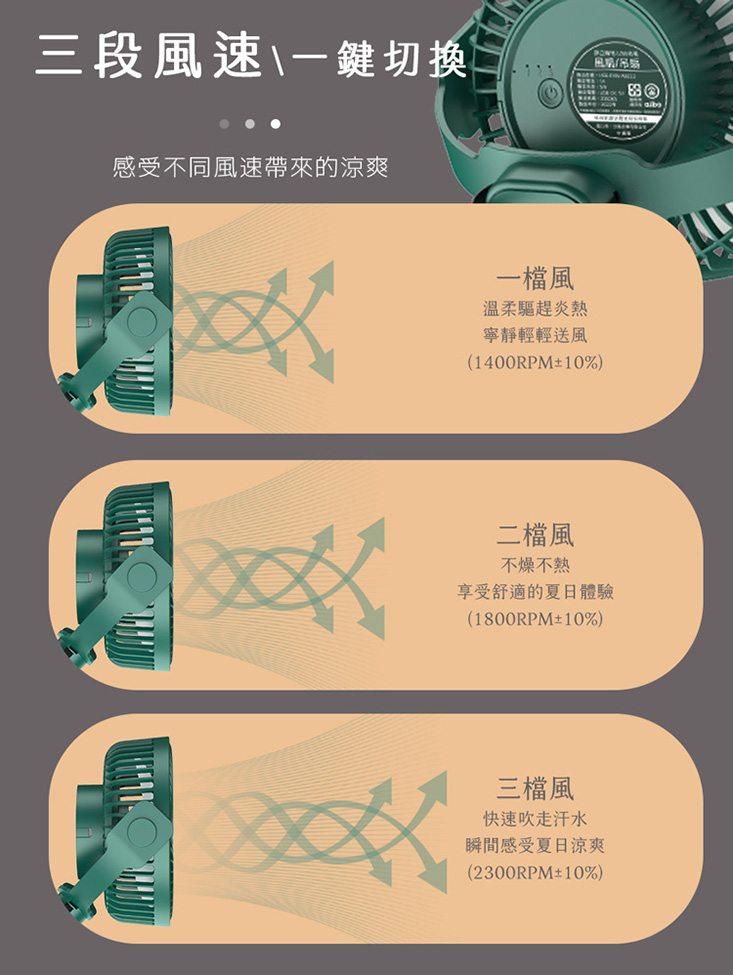 【aibo】掛立兩用 USB充電風扇/吊扇