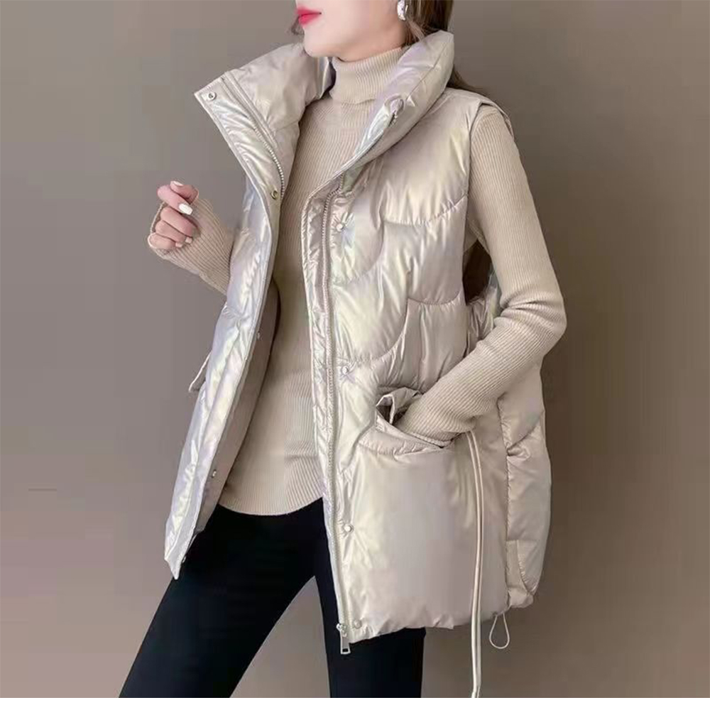 韓版加厚保暖珠光羽絨棉背心 M-2XL 禦寒保暖