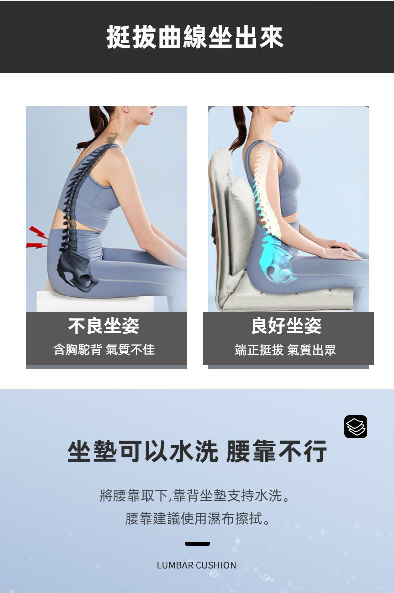 人體工學辦公椅坐墊靠枕組 椅墊 辦公椅 沙發 課桌椅 腰靠 中號/大號