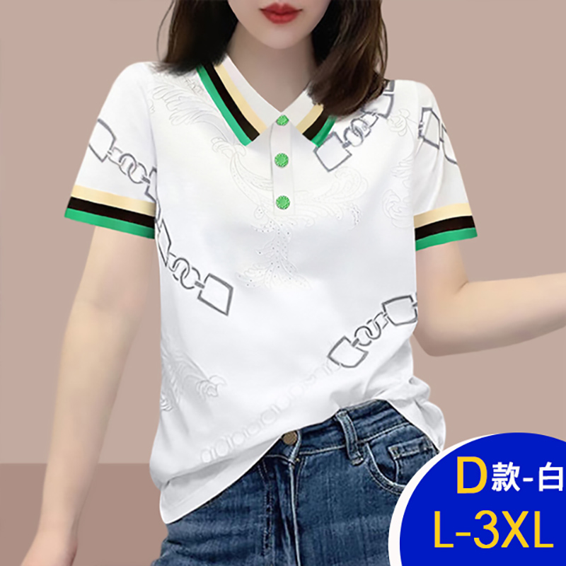 韓國簡約時尚透氣襯衫領印花上衣 POLO衫 POLO上衣 短袖上衣 多款任選