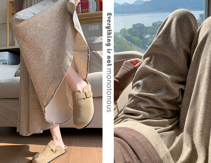 軟柔糯米絨大擺闊腿褲裙 黑/米白/燕麥/淺灰色